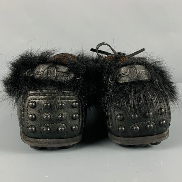 CAR SHOE Size 8 Black Leather Fur Trim Drivers Loafers - Picture 3 of 7